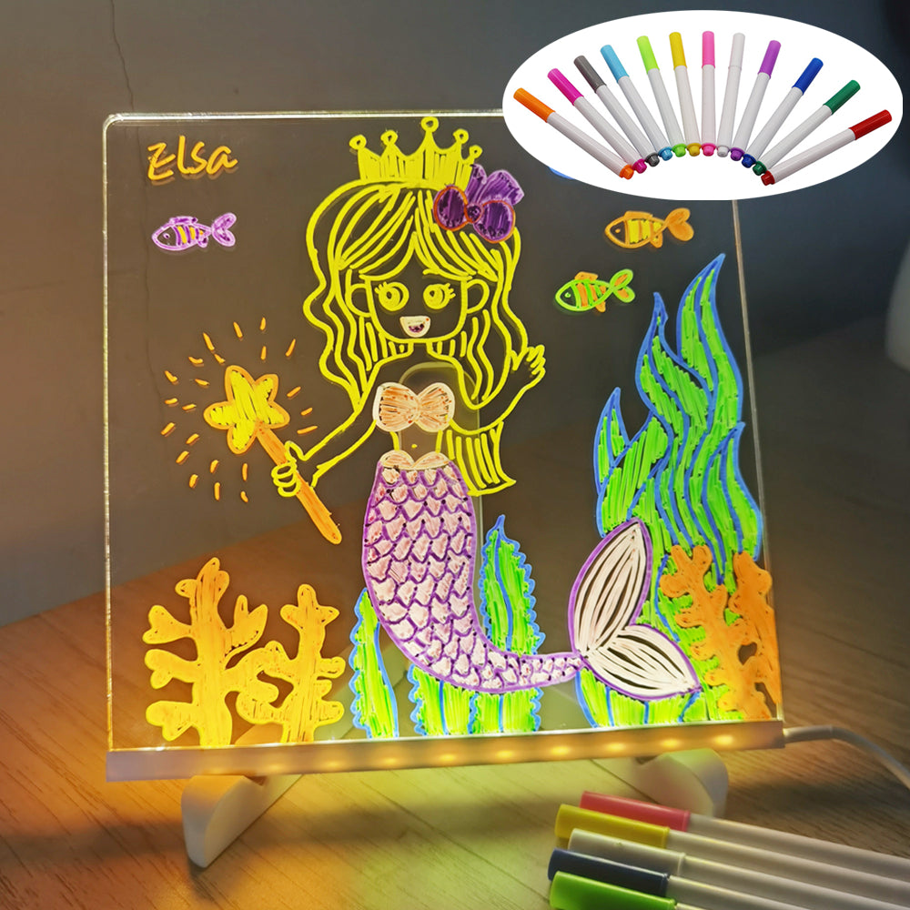 LED Night Light Acrylic Message Board – DIY Writing Lamp with 7 Pens for Notes & Room Decor