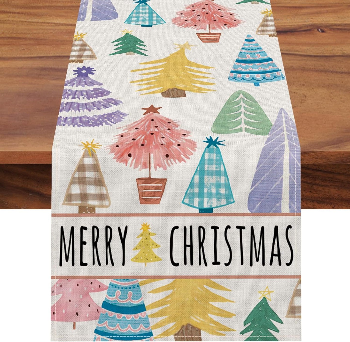 Christmas Tree Table Runner – Merry Xmas Holiday Dining Table Decor