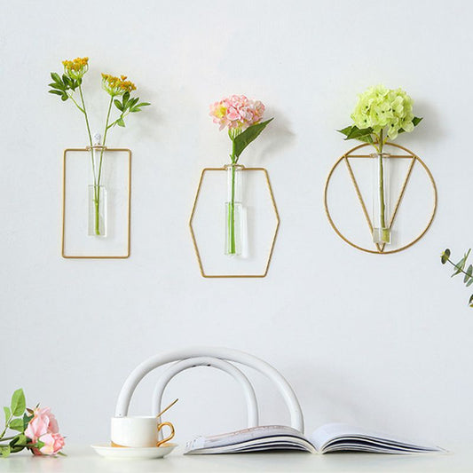 Wall Hanging Hydroponic Vase – Gold Nordic Planter for Boho Room Decor