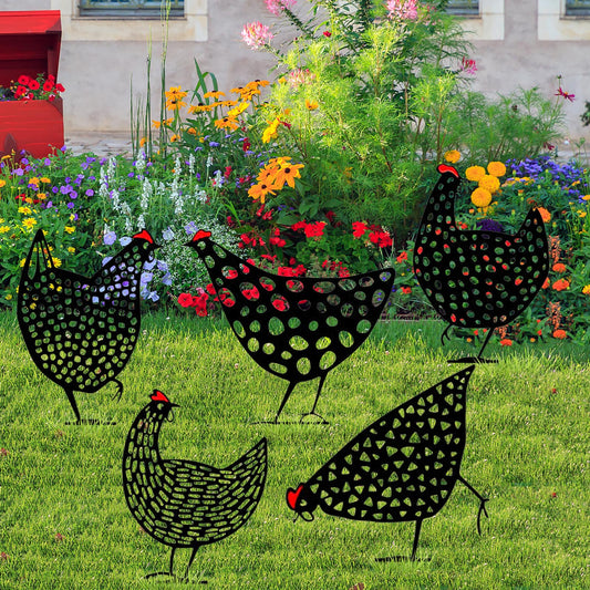 Metal Chicken Garden Stakes Decor – Outdoor Yard Art | Farmhouse Lawn Decoration