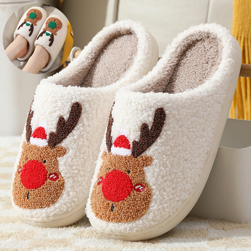 Cozy Elk Christmas Slippers – Soft Slip-On House Shoes for Winter