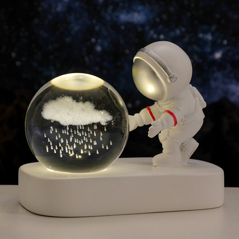 Glowing Planet Astronaut Night Lamp – Crystal Galaxy LED Bedside Light for Bedroom & Gifts