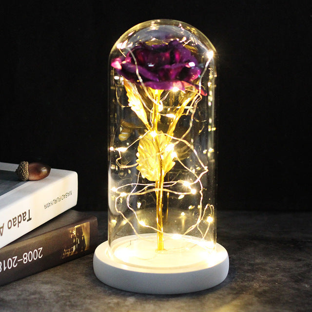 Glass Rose Lamp LED Night Light – Romantic Flower Table Lamp for Bedroom Home Decor