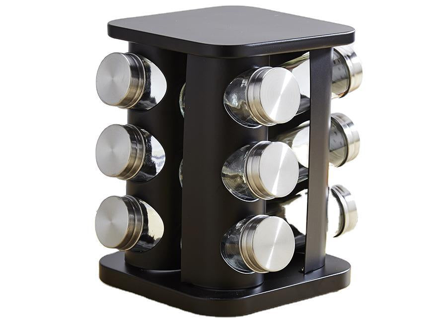 Space Saving Spice Rack Organizer with Glass Jars – Elegant Kitchen Seasoning Storage Solution