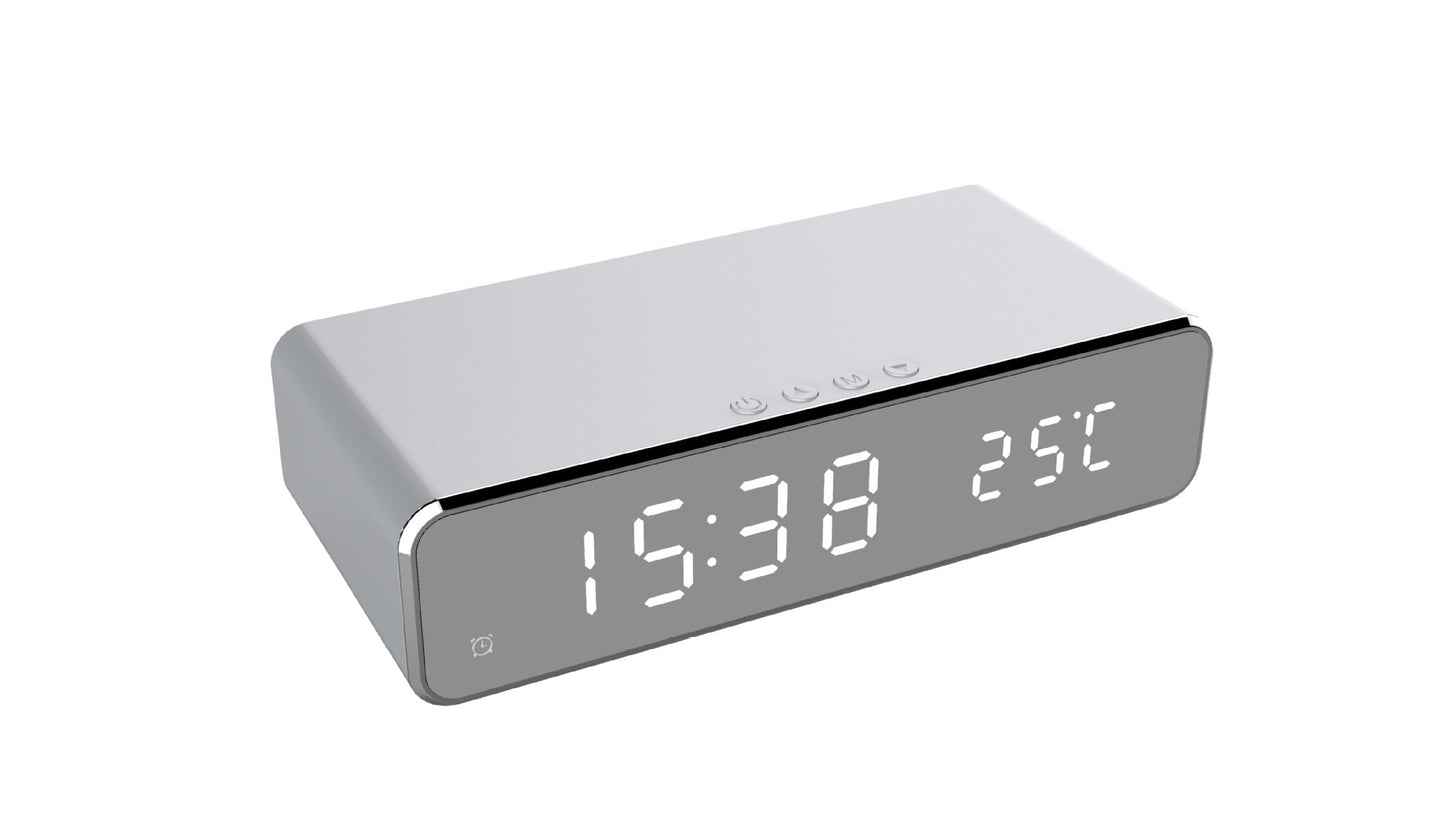 Smart Home LED Alarm Clock – Wireless Charger + Time & Temp Display