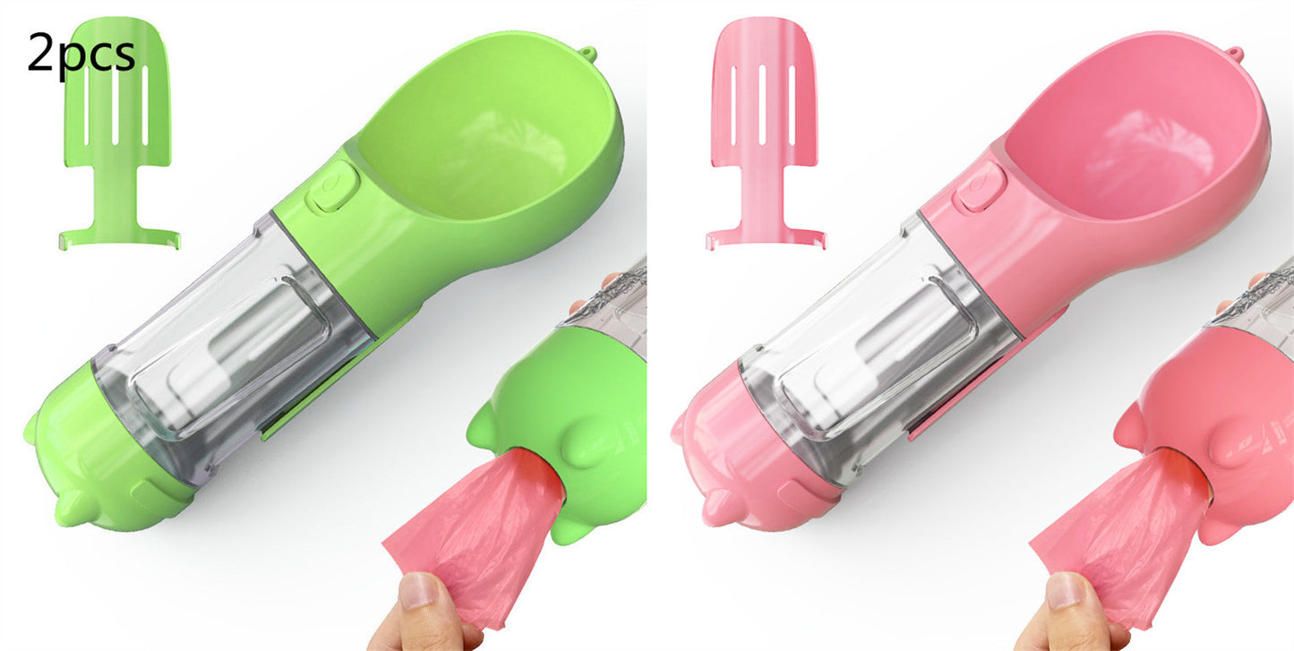 All-in-One Dog Travel Water Bottle – Portable Pet Water Dispenser with Food Bowl & Poop Bag Storage