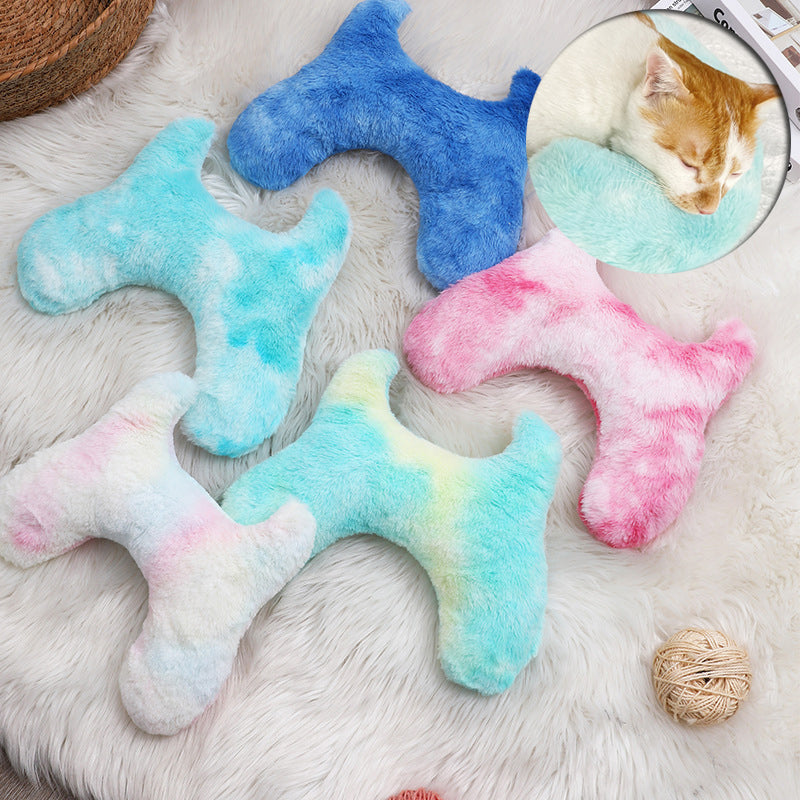 Calming Cat Bed Plush Pillow – Super Soft Tie-Dye Pet Cushion