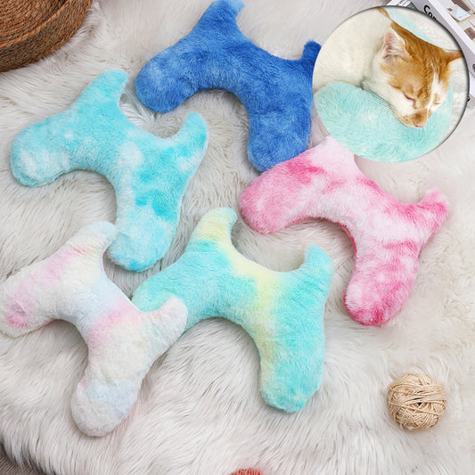 Calming Cat Bed Plush Pillow – Super Soft Tie-Dye Pet Cushion