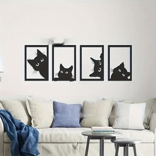 Stylish Black Cat Metal Wall Decor – Modern Minimalist Home Wall Art Accent