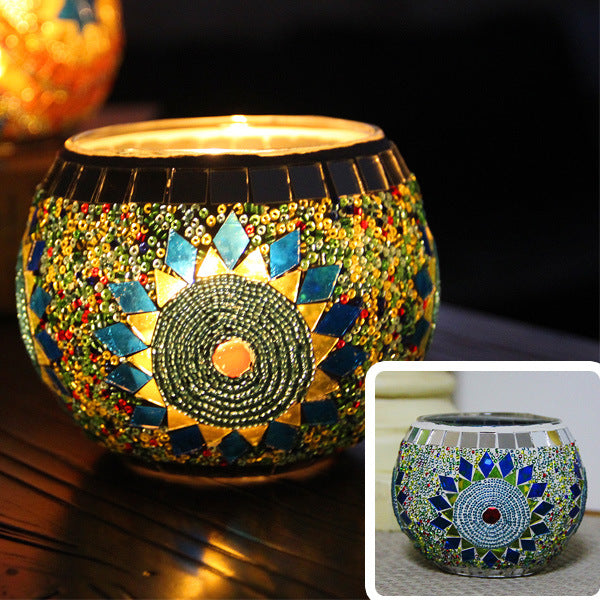 Colorful Mosaic Glass Candle Holder – Elegant Romantic Lighting for Home & Events