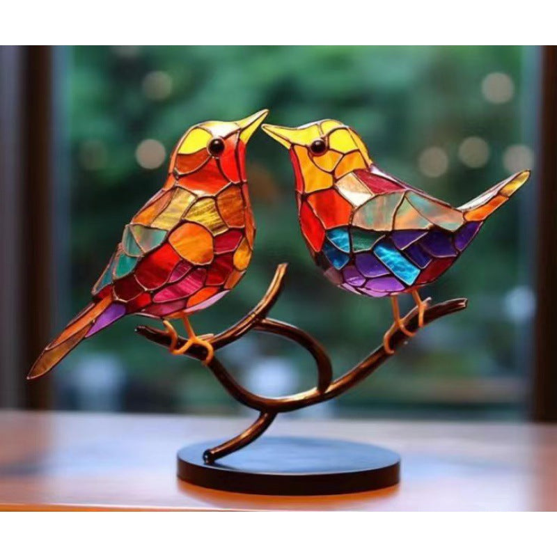 Stained Bird Desk Ornament – Home Decor for Bedroom, Living Room & Office