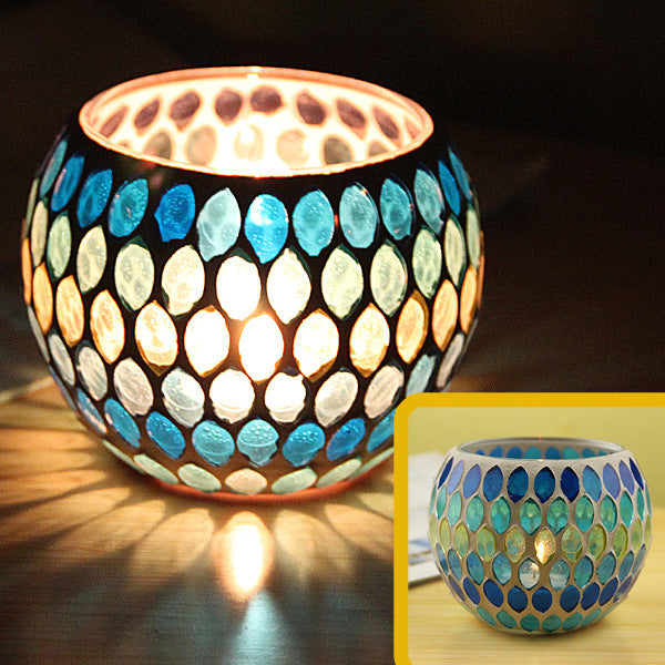 Colorful Mosaic Glass Candle Holder – Elegant Romantic Lighting for Home & Events