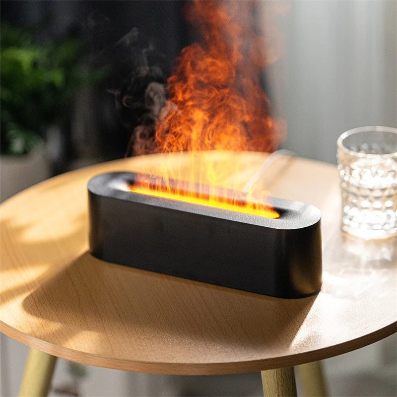 Home Spa Flame Aroma Diffuser – Ultrasonic Humidifier LED Fire Mist Maker Essential Oil Diffuser
