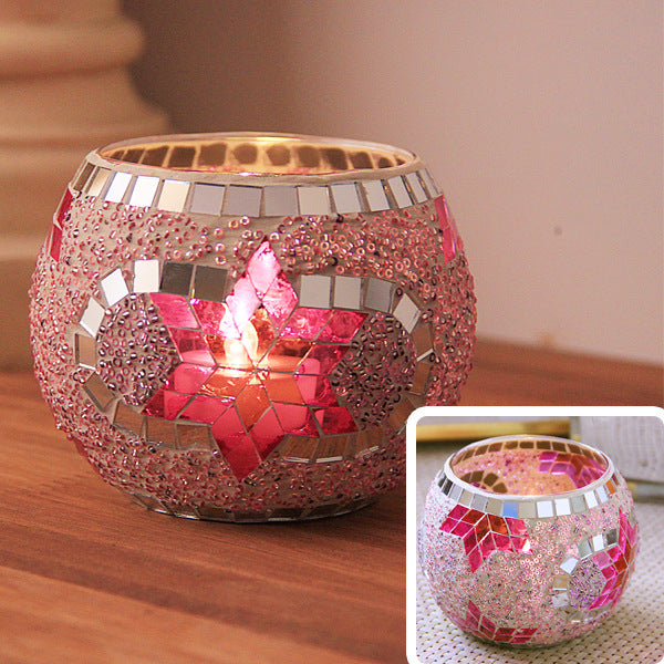 Colorful Mosaic Glass Candle Holder – Elegant Romantic Lighting for Home & Events