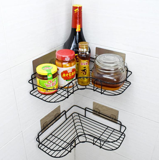 Easy Install Corner Shelf Rack – No-Drill Bathroom & Kitchen Wall Storage Organizer