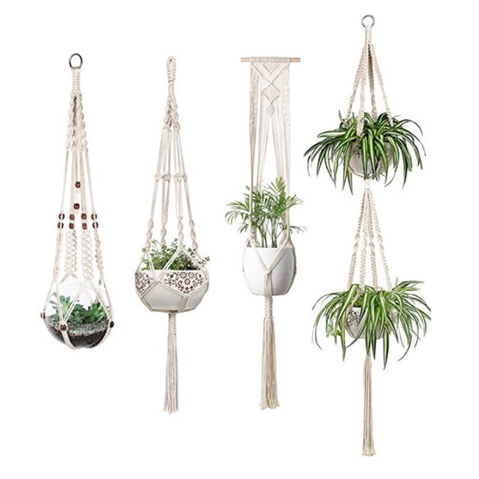 Chic 4-Pack Macrame Baskets for Boho Wall Styling