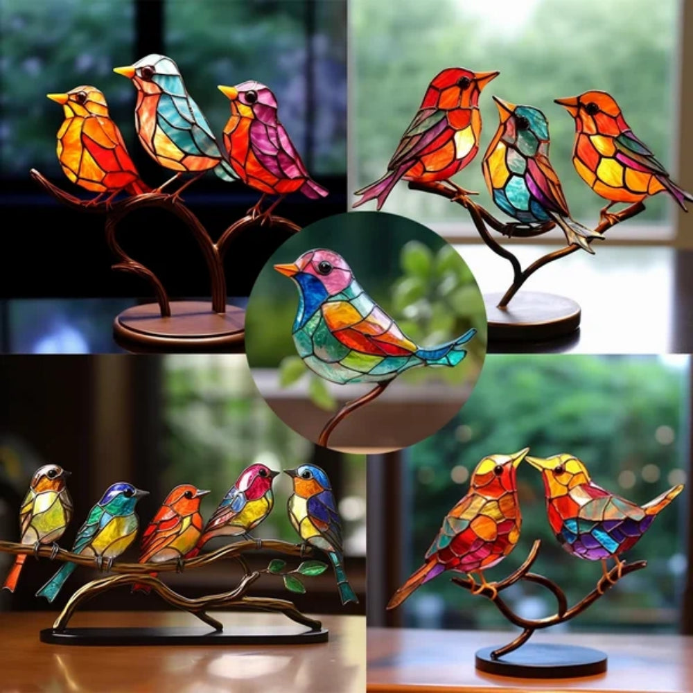 Stained Bird Desk Ornament – Home Decor for Bedroom, Living Room & Office