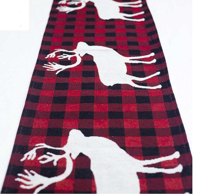 Holiday Table Runner with Elk and Snowman Design