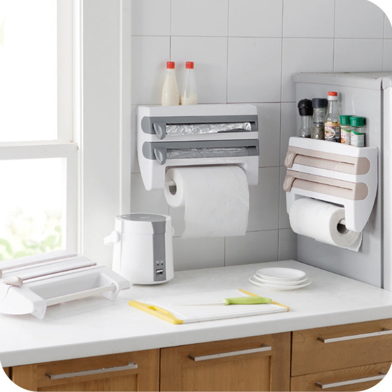 Space-Saving Wall Mount Kitchen Organizer – Wrap Cutter Holder for Cling Film, Foil & Paper Towels