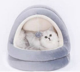 Small Dog & Cat House Bed – Warm Cozy Cave for Indoor Pets