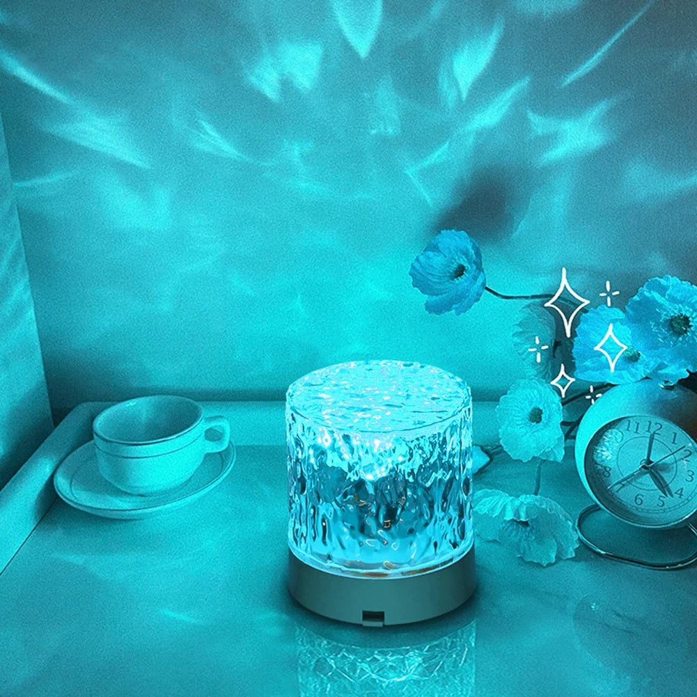 Modern Crystal Ripple Lamp – LED Night Light Projector for Bedroom Mood Lighting