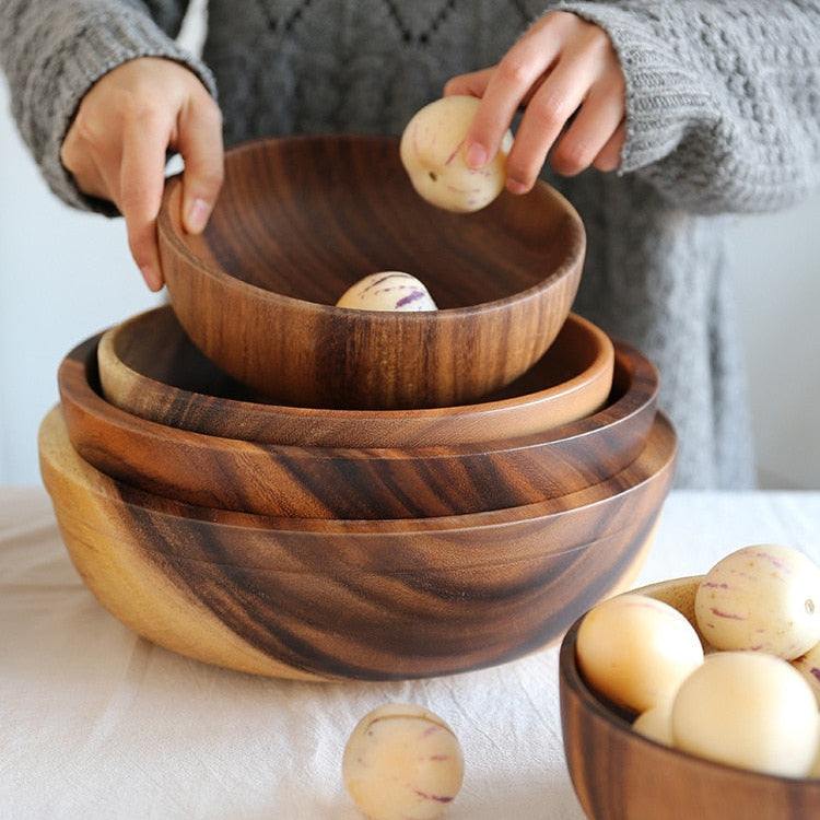 Natural Kitchen Wooden Bowl – Sustainable Salad & Fruit Serving Dish