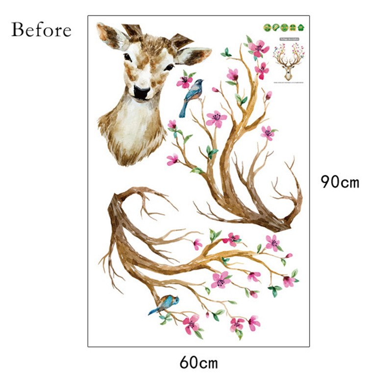 Sika Deer Wall Art Stickers – Decorative DIY Wall Decals for Bedroom & Living Room Interior