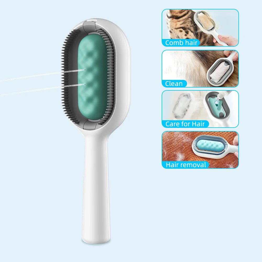 Cat Grooming Brush with Water Spray – 4-in-1 Dog & Cat Deshedding Hair Removal Comb