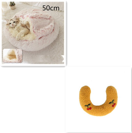 Cozy Round 2‑in‑1 Cat & Dog Bed – Warm Winter Pet Bed, Plush Soft Comfort House