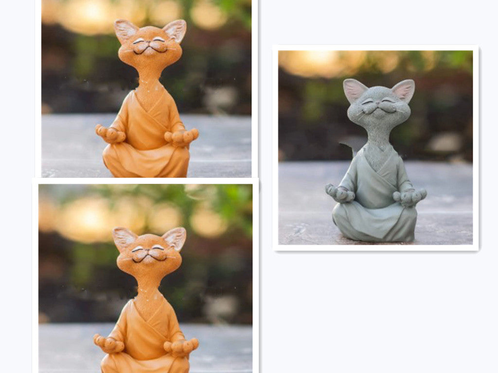 Whimsical Black Buddha Cat Figurine – Meditation Yoga Home Decor Ornament