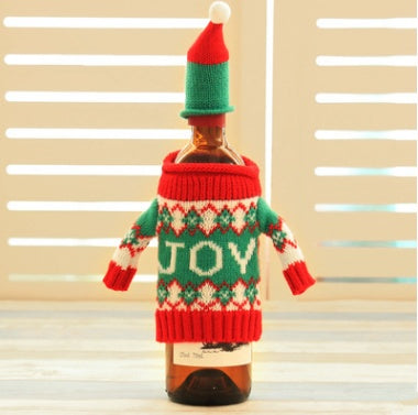 Christmas Wine Bottle Sweater Cover Set Knitted Holiday Table Decor Festive Ornament