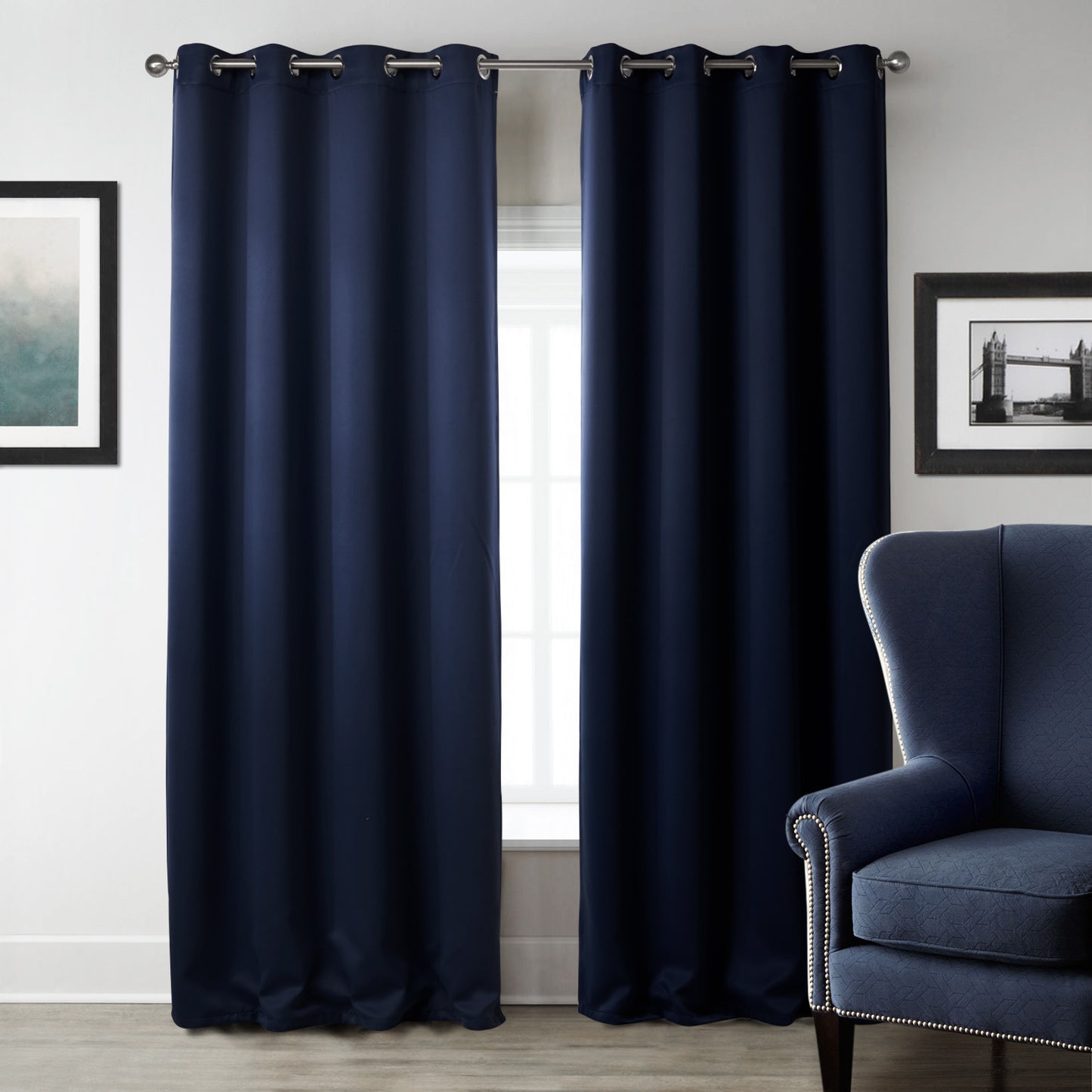 Bedroom Blackout Curtains – Dark Blue Printed Window Drapes for Stylish Décor