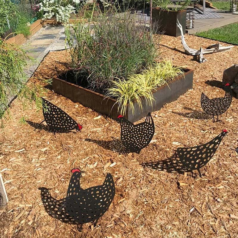 Metal Chicken Garden Stakes Decor – Outdoor Yard Art | Farmhouse Lawn Decoration