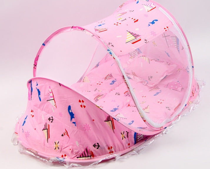 Foldable Infant Baby Bed – Breathable Mosquito Net with Soft Pillow Set