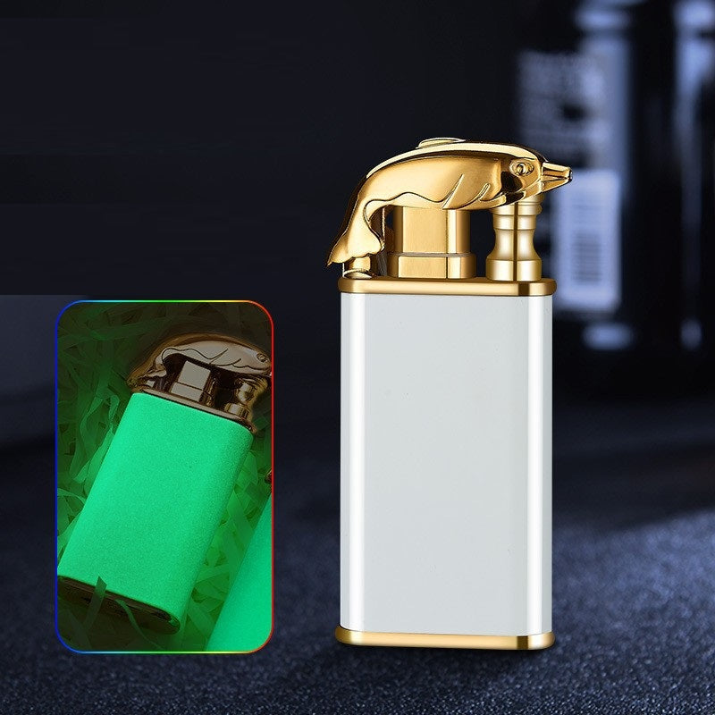 Windproof Jet Flame Torch Lighter – Creative Dolphin Dragon Tiger Double Fire Metal Refillable Lighter
