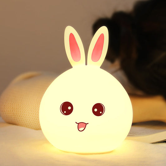 Cute Rabbit LED Night Light – Soft Silicone Touch Lamp (USB Rechargeable)