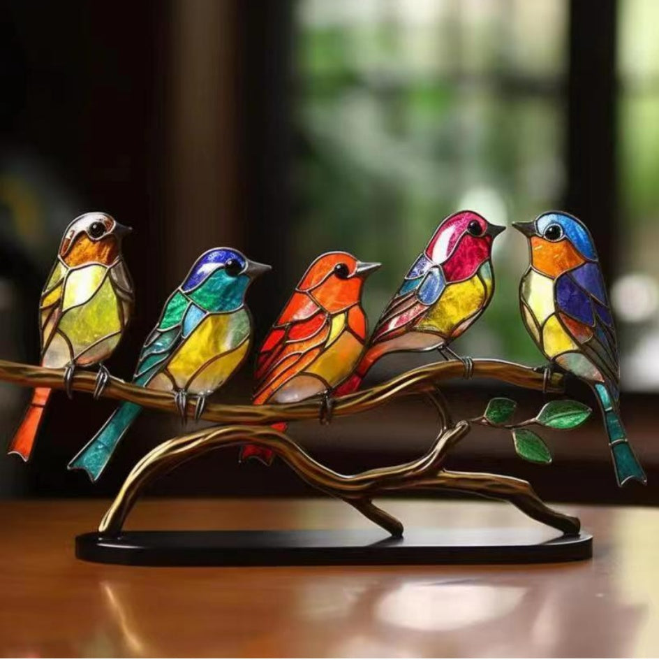 Stained Bird Desk Ornament – Home Decor for Bedroom, Living Room & Office