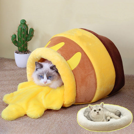 All-Season Warm Honey Pot Pet Nest – Cozy Anti-Anxiety Cat & Dog Bed House