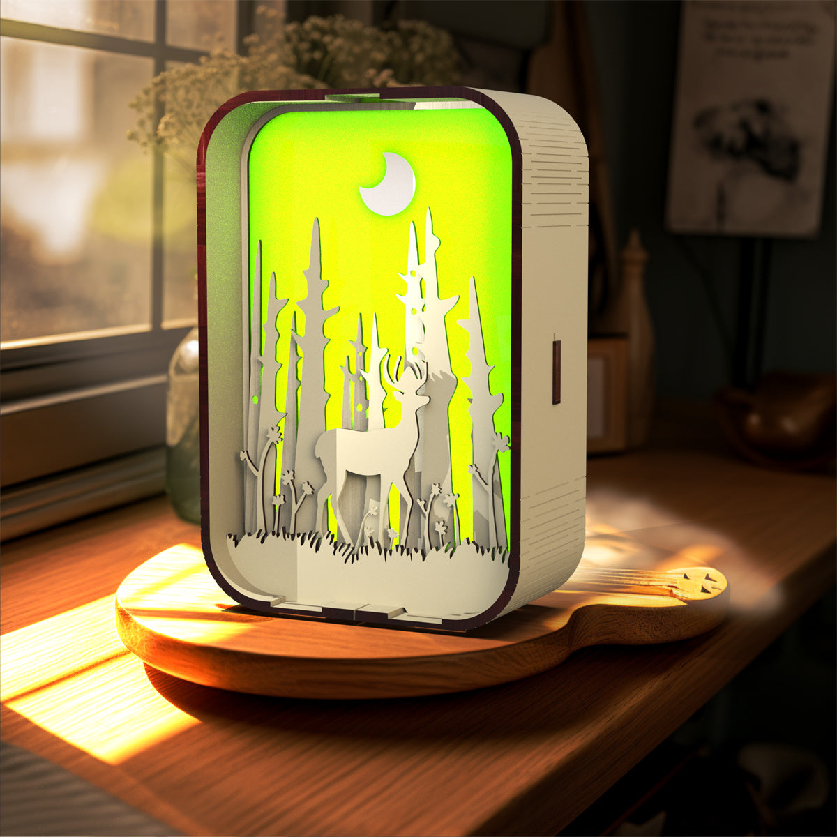 Wood Carving Bedside Night Light – Minimalist LED Table Lamp for Bedroom & Home Decor