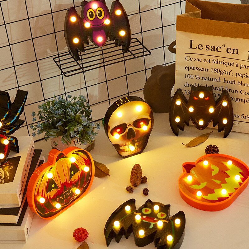 Spooky Halloween LED Lights – Outdoor & Indoor Decorative Pumpkin, Skull & Bat