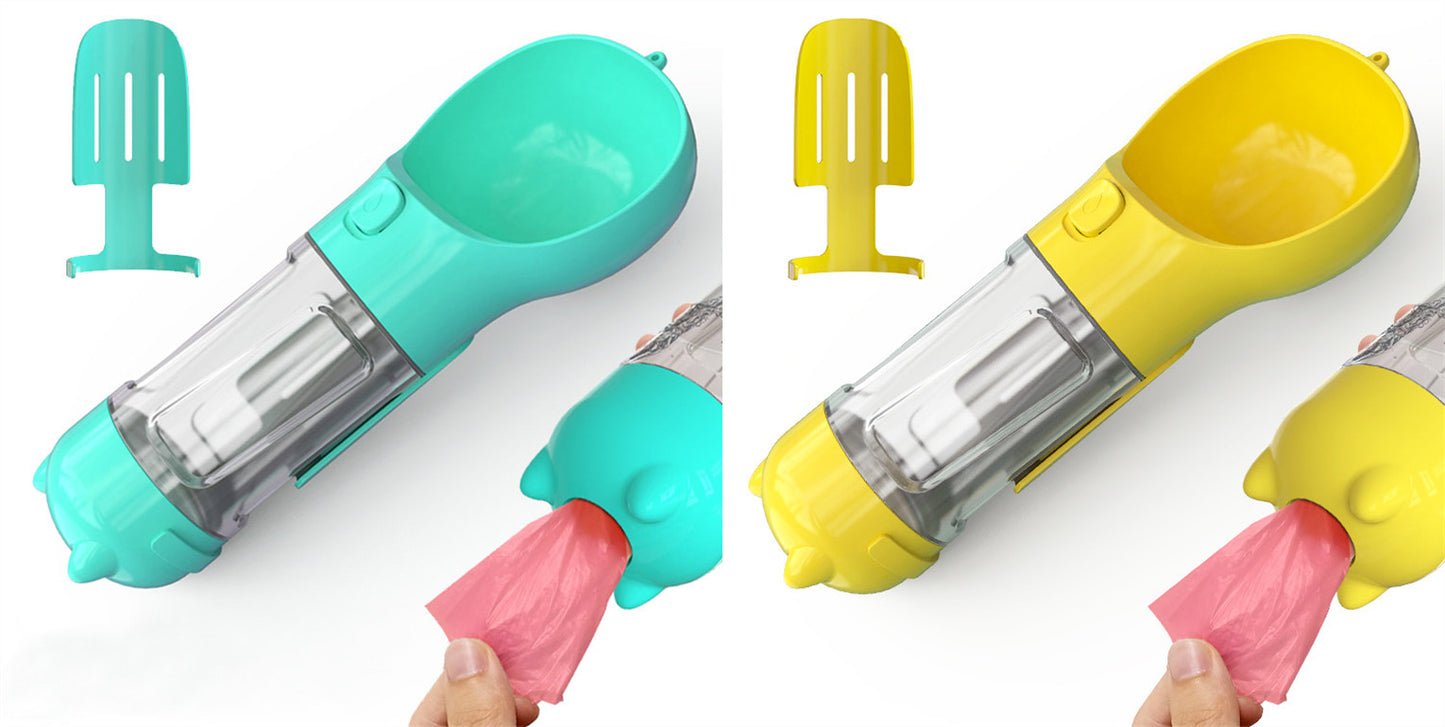 All-in-One Dog Travel Water Bottle – Portable Pet Water Dispenser with Food Bowl & Poop Bag Storage