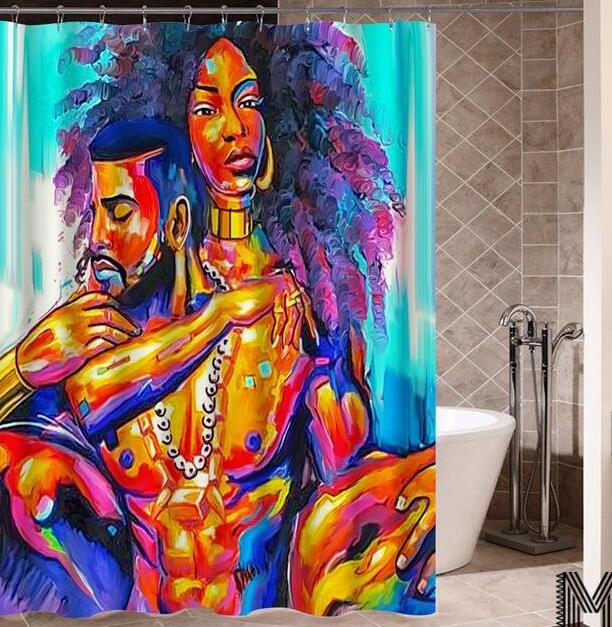 Modern Bathroom Shower Curtain with African Girl Hip Hop Graffiti Design