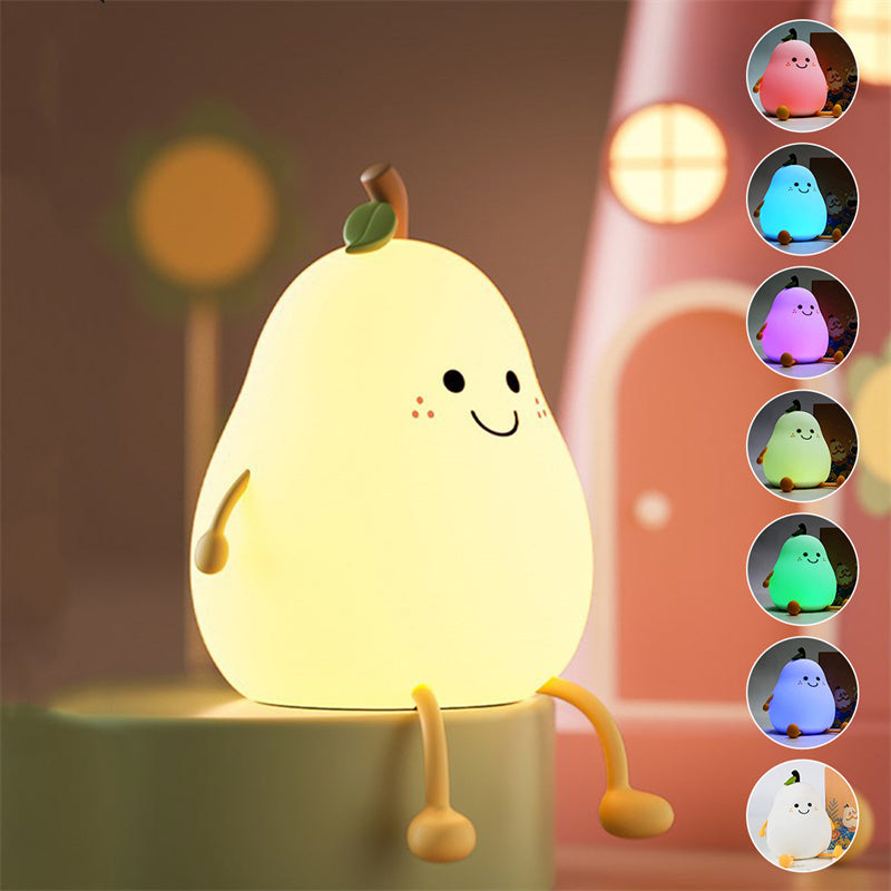 Dimmable LED Pear Night Light – USB Rechargeable Touch Silicone Lamp for Cozy Bedroom