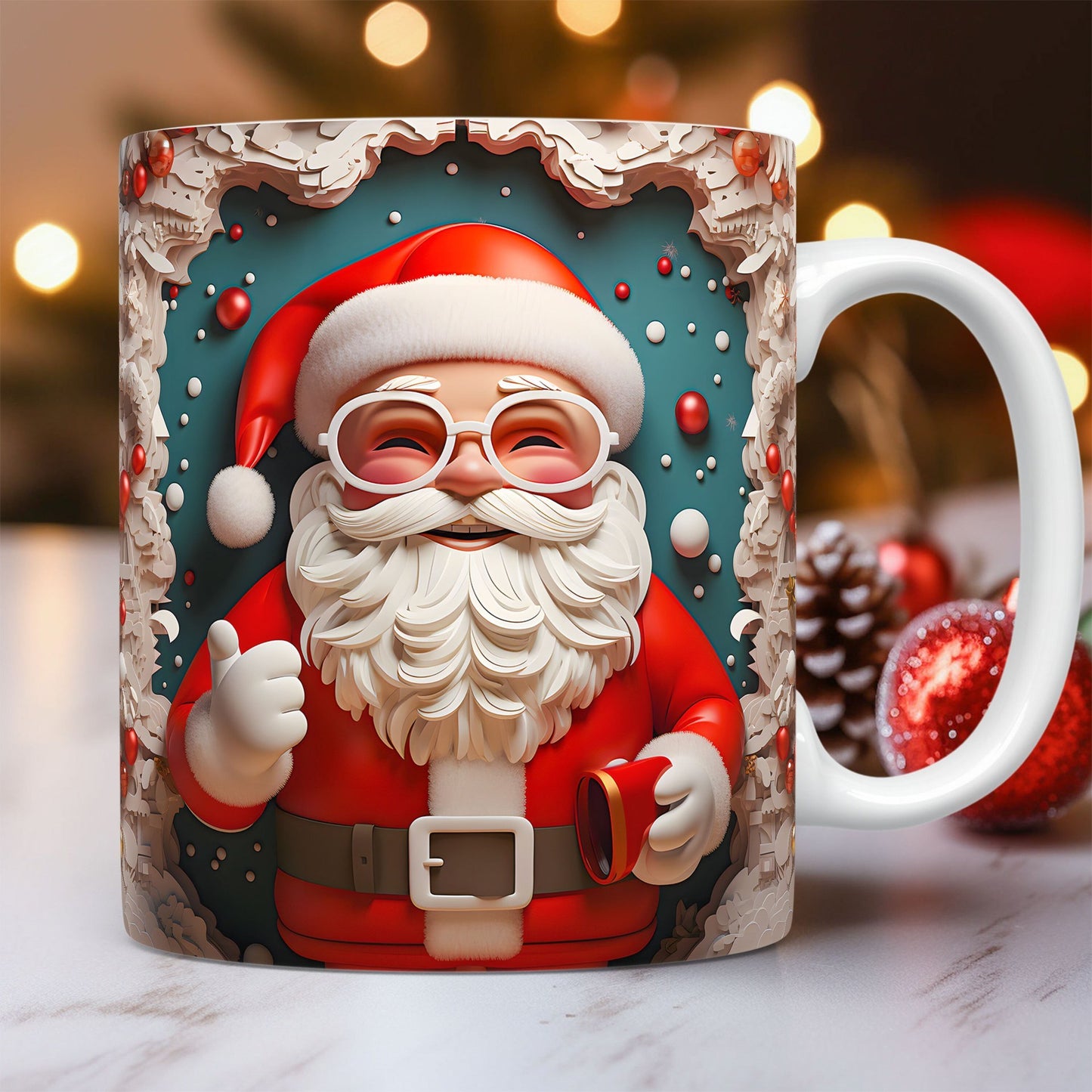 3D Christmas Mug – Fun Santa & Snowman Design