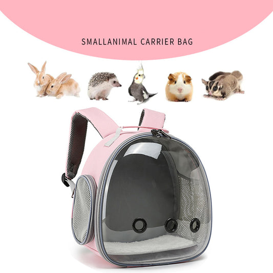 Small Animal Travel Backpack – Transparent Pet Carrier for Rabbits, Ferrets & Hamsters
