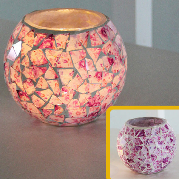 Colorful Mosaic Glass Candle Holder – Elegant Romantic Lighting for Home & Events