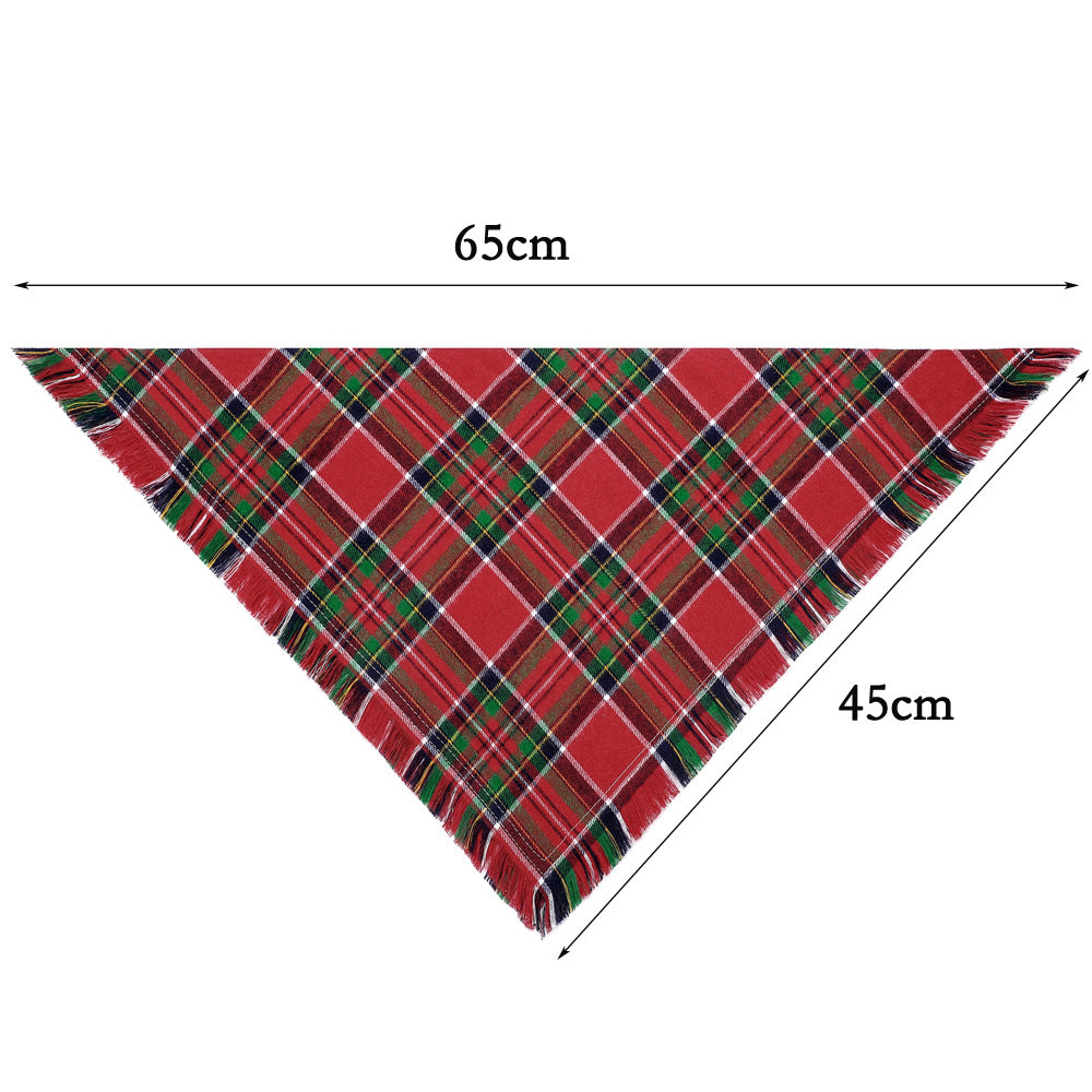 Thanksgiving Dog Bandana with Tassels – Stylish Plaid Fall Pet Scarf for Dogs