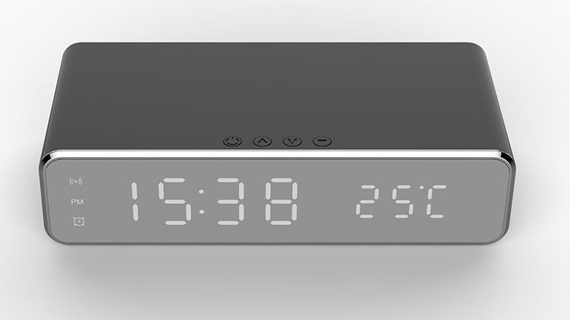 Smart Home LED Alarm Clock – Wireless Charger + Time & Temp Display