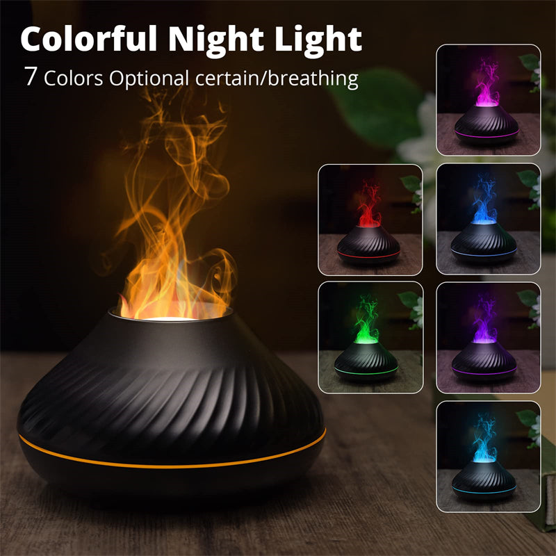 Volcanic Fire Mist Diffuser – USB Essential Oil Humidifier with Color LED Flame Night Light