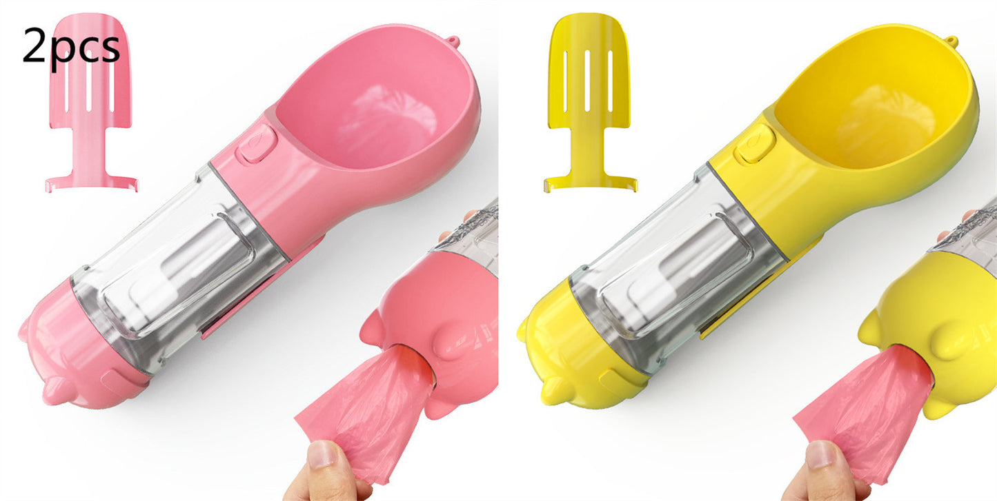 All-in-One Dog Travel Water Bottle – Portable Pet Water Dispenser with Food Bowl & Poop Bag Storage